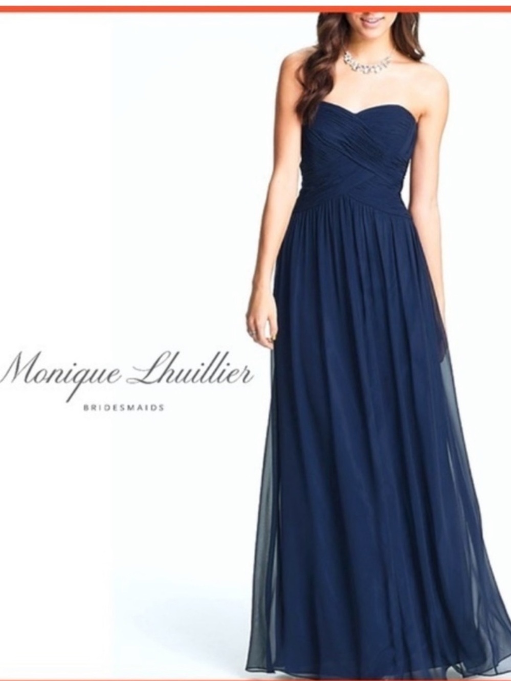 NWT Monique Lhuillier Strapless Electric Chiffon Gown Size 8